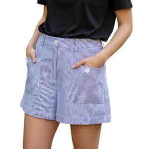 Light Blue & White Pinstripe Shorts with Pockets - Size L (8-10) - NWOT